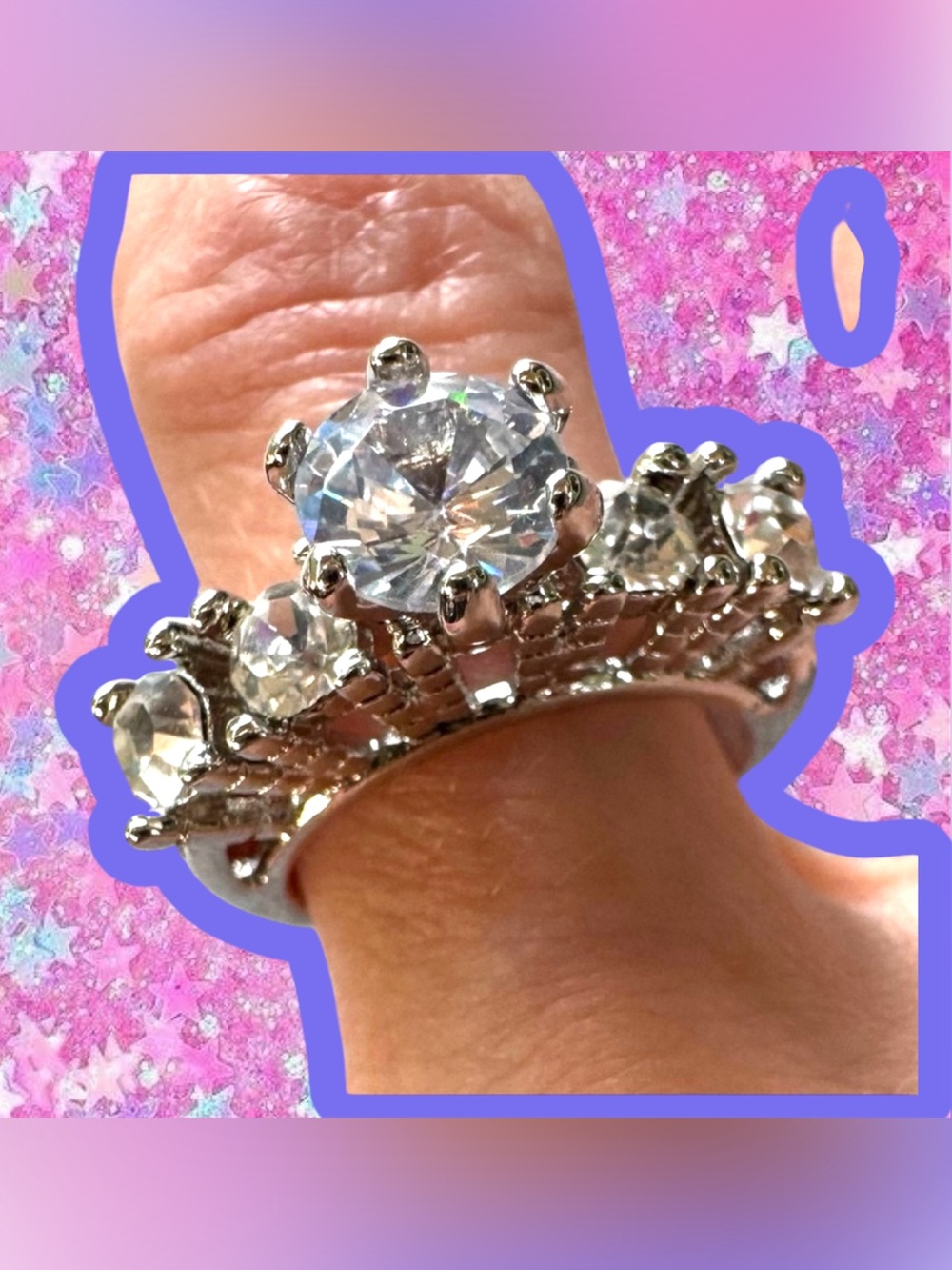 rhinestone bling statement ring Sz 6 NWOT diamonds silver princess wedding cz